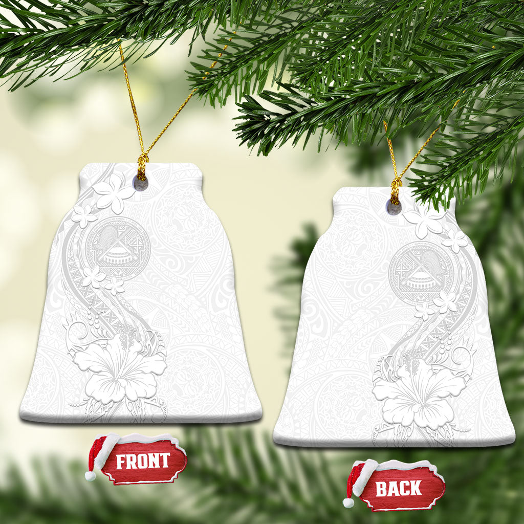 American Samoa White Sunday Ceramic Ornament Polynesian Pattern With Tropical Flowers