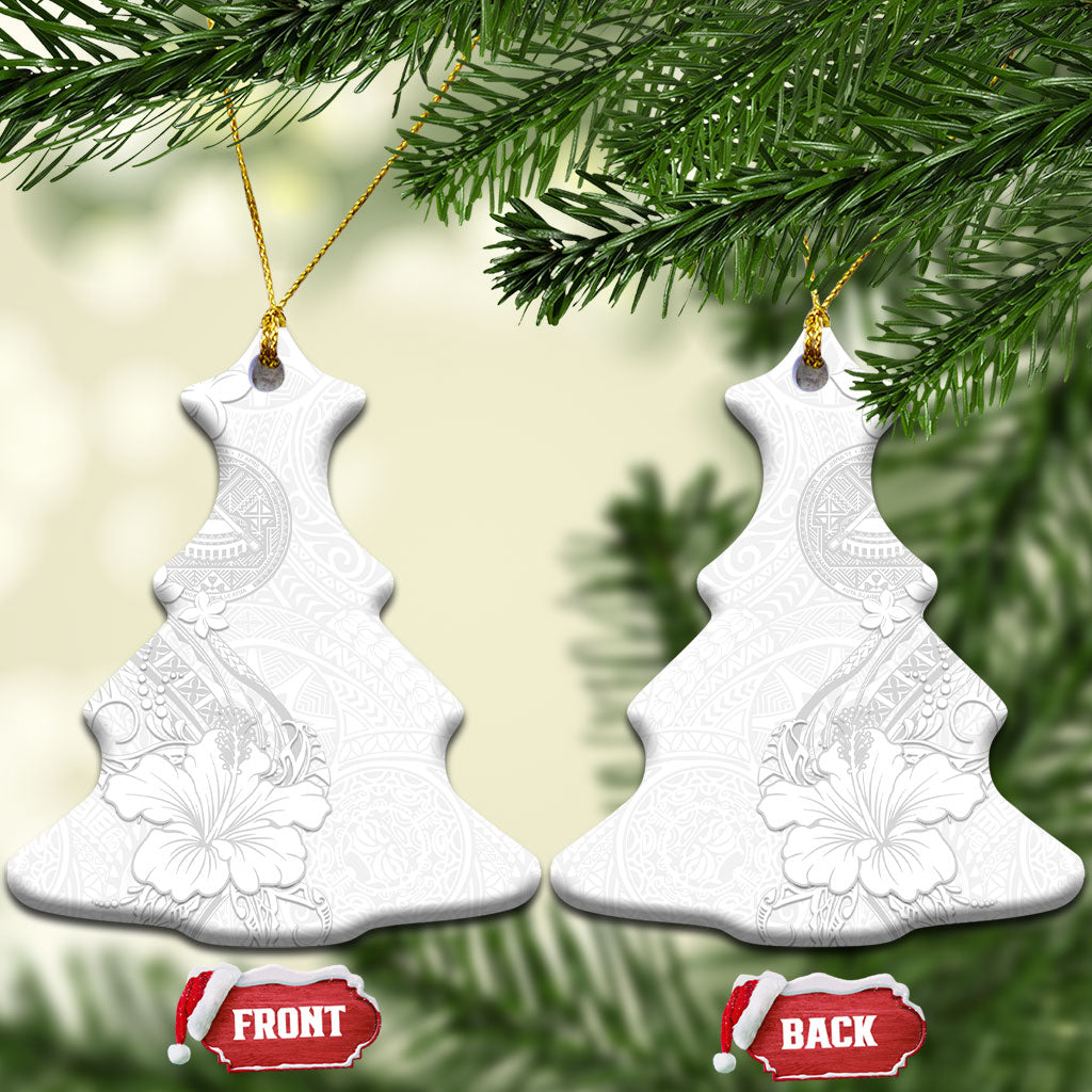 American Samoa White Sunday Ceramic Ornament Polynesian Pattern With Tropical Flowers