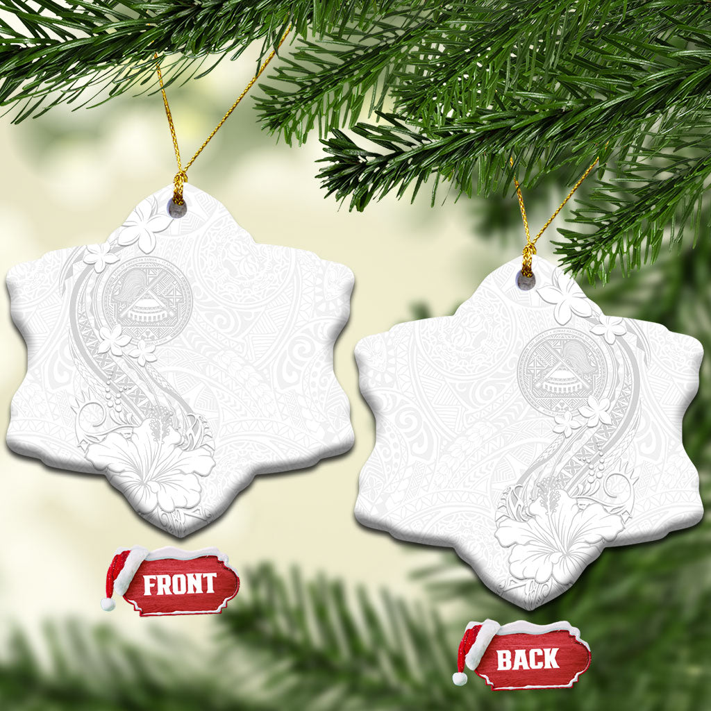 American Samoa White Sunday Ceramic Ornament Polynesian Pattern With Tropical Flowers