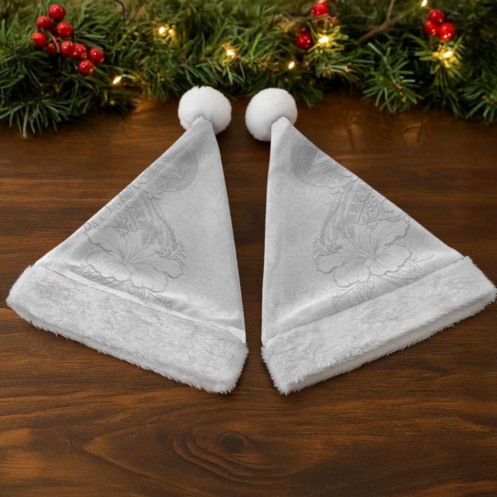 American Samoa White Sunday Christmas Santa Hat Polynesian Pattern With Tropical Flowers