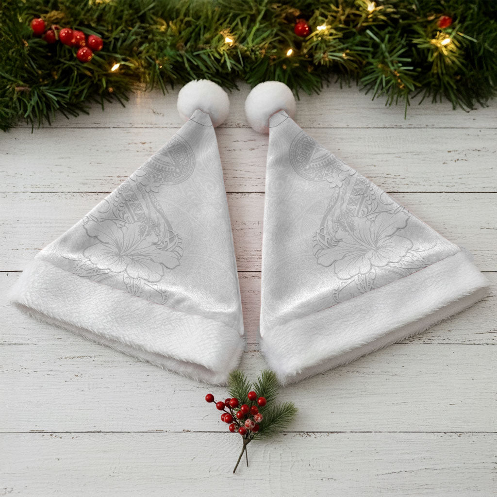 American Samoa White Sunday Christmas Santa Hat Polynesian Pattern With Tropical Flowers