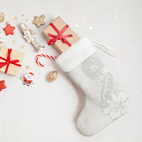 American Samoa White Sunday Christmas Stocking Polynesian Pattern With Tropical Flowers