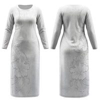 American Samoa White Sunday Couples Matching Long Sleeve Bodycon Dress and Long Sleeve Button Shirt Polynesian Pattern With Tropical Flowers LT05 - Polynesian Pride