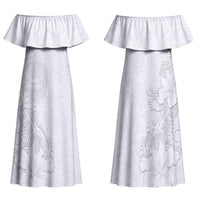 American Samoa White Sunday Couples Matching Off Shoulder Maxi Dress and Hawaiian Shirt Polynesian Pattern With Tropical Flowers LT05 - Polynesian Pride