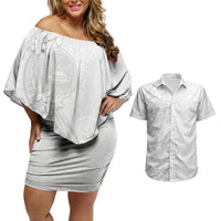 American Samoa White Sunday Couples Matching Off Shoulder Short Dress and Hawaiian Shirt Polynesian Pattern With Tropical Flowers LT05 White - Polynesian Pride