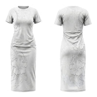 American Samoa White Sunday Couples Matching Short Sleeve Bodycon Dress and Long Sleeve Button Shirt Polynesian Pattern With Tropical Flowers LT05 - Polynesian Pride