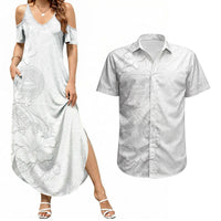 American Samoa White Sunday Couples Matching Summer Maxi Dress and Hawaiian Shirt Polynesian Pattern With Tropical Flowers LT05 White - Polynesian Pride