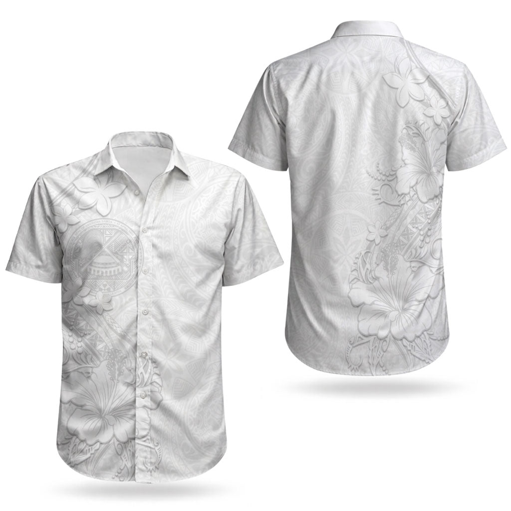 American Samoa White Sunday Couples Matching Summer Maxi Dress and Hawaiian Shirt Polynesian Pattern With Tropical Flowers LT05 - Polynesian Pride