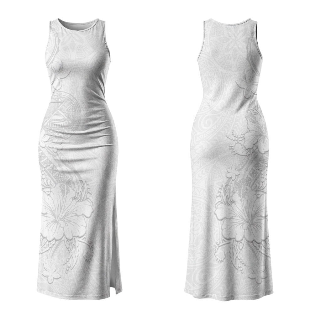 American Samoa White Sunday Couples Matching Tank Maxi Dress and Long Sleeve Button Shirt Polynesian Pattern With Tropical Flowers LT05 - Polynesian Pride
