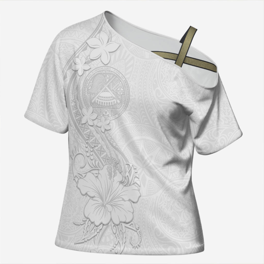 American Samoa White Sunday Cross Shoulder Shirt Polynesian Pattern With Tropical Flowers LT05 Female White - Polynesian Pride