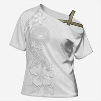 American Samoa White Sunday Cross Shoulder Shirt Polynesian Pattern With Tropical Flowers LT05 Female White - Polynesian Pride