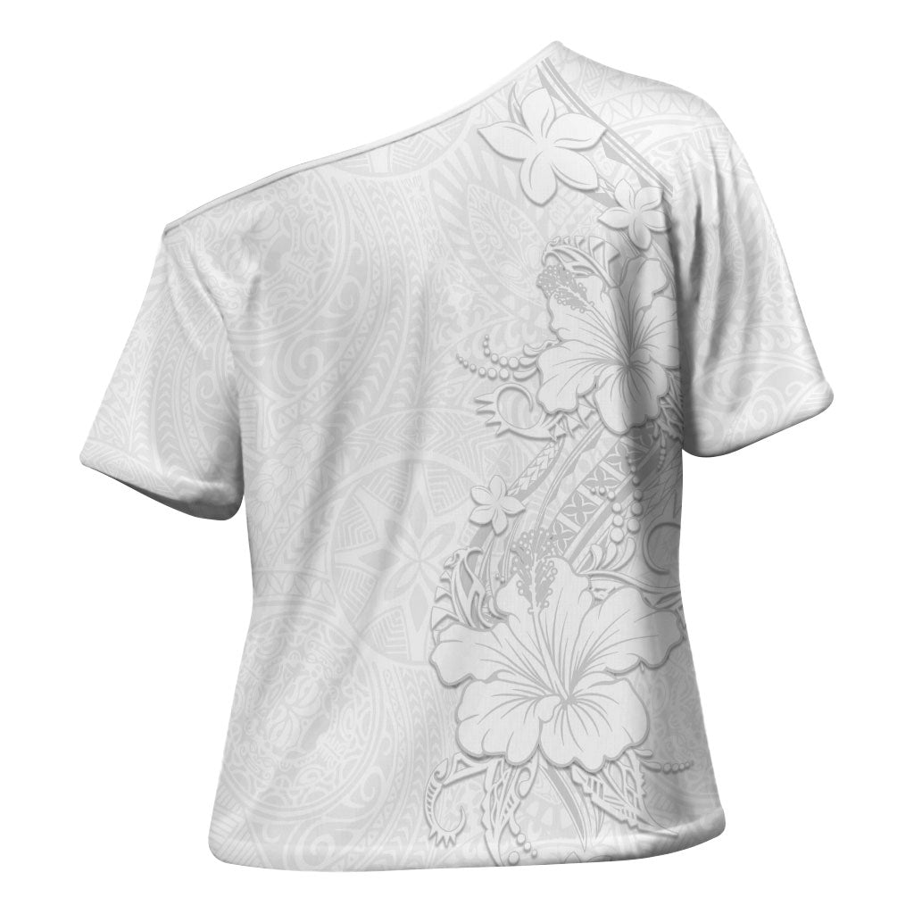 American Samoa White Sunday Cross Shoulder Shirt Polynesian Pattern With Tropical Flowers LT05 - Polynesian Pride