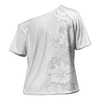 American Samoa White Sunday Cross Shoulder Shirt Polynesian Pattern With Tropical Flowers LT05 - Polynesian Pride