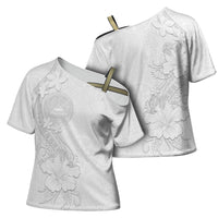 American Samoa White Sunday Cross Shoulder Shirt Polynesian Pattern With Tropical Flowers LT05 - Polynesian Pride