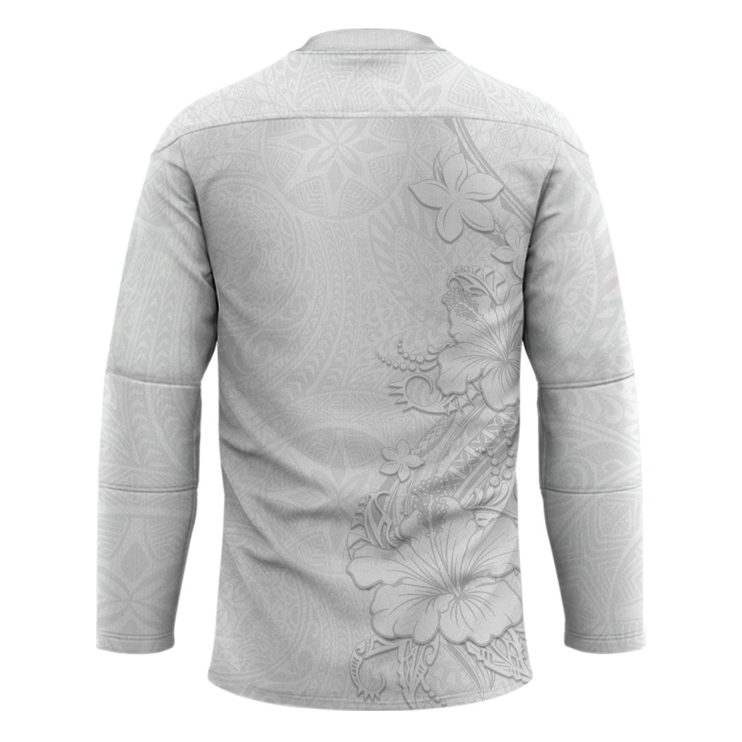American Samoa White Sunday Hockey Jersey Polynesian Pattern With Tropical Flowers LT05 - Polynesian Pride