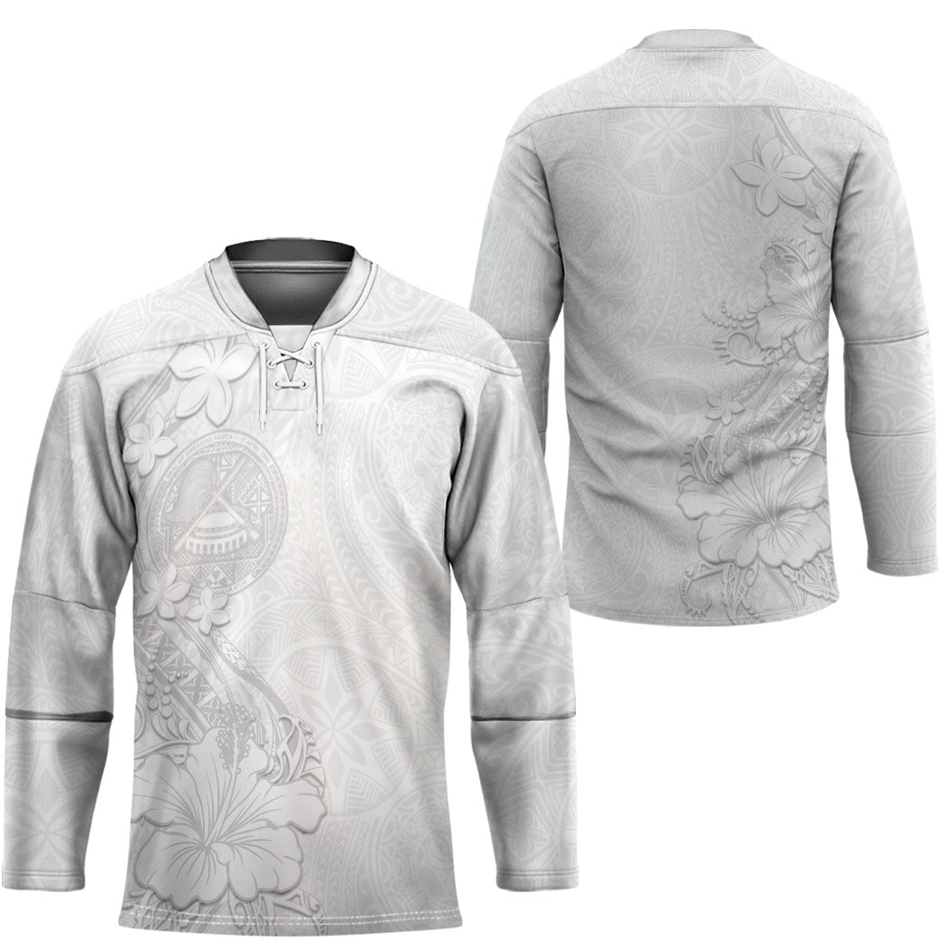 American Samoa White Sunday Hockey Jersey Polynesian Pattern With Tropical Flowers LT05 - Polynesian Pride