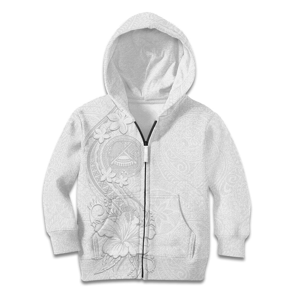 American Samoa White Sunday Kid Hoodie Polynesian Pattern With Tropical Flowers LT05 Zip Hoodie White - Polynesian Pride