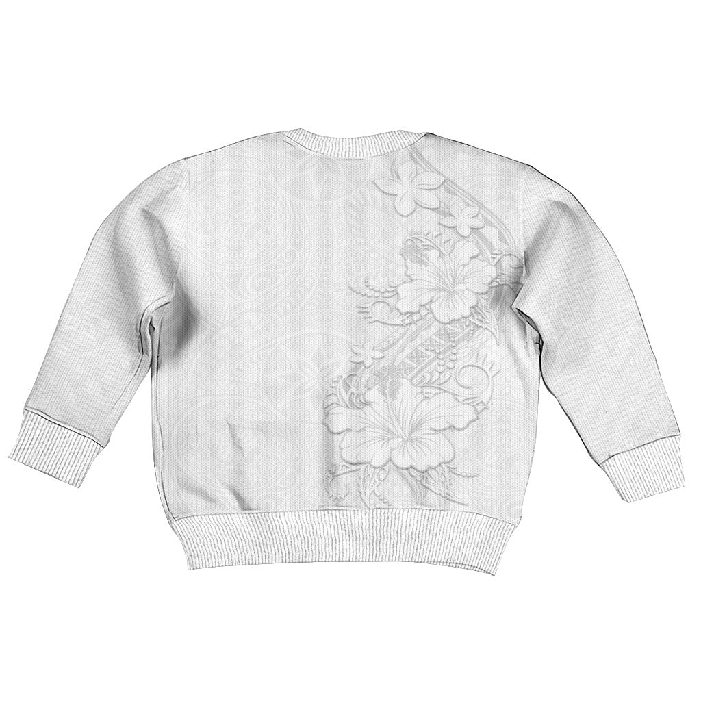 American Samoa White Sunday Kid Ugly Christmas Sweater Polynesian Pattern With Tropical Flowers
