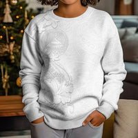 American Samoa White Sunday Kid Ugly Christmas Sweater Polynesian Pattern With Tropical Flowers