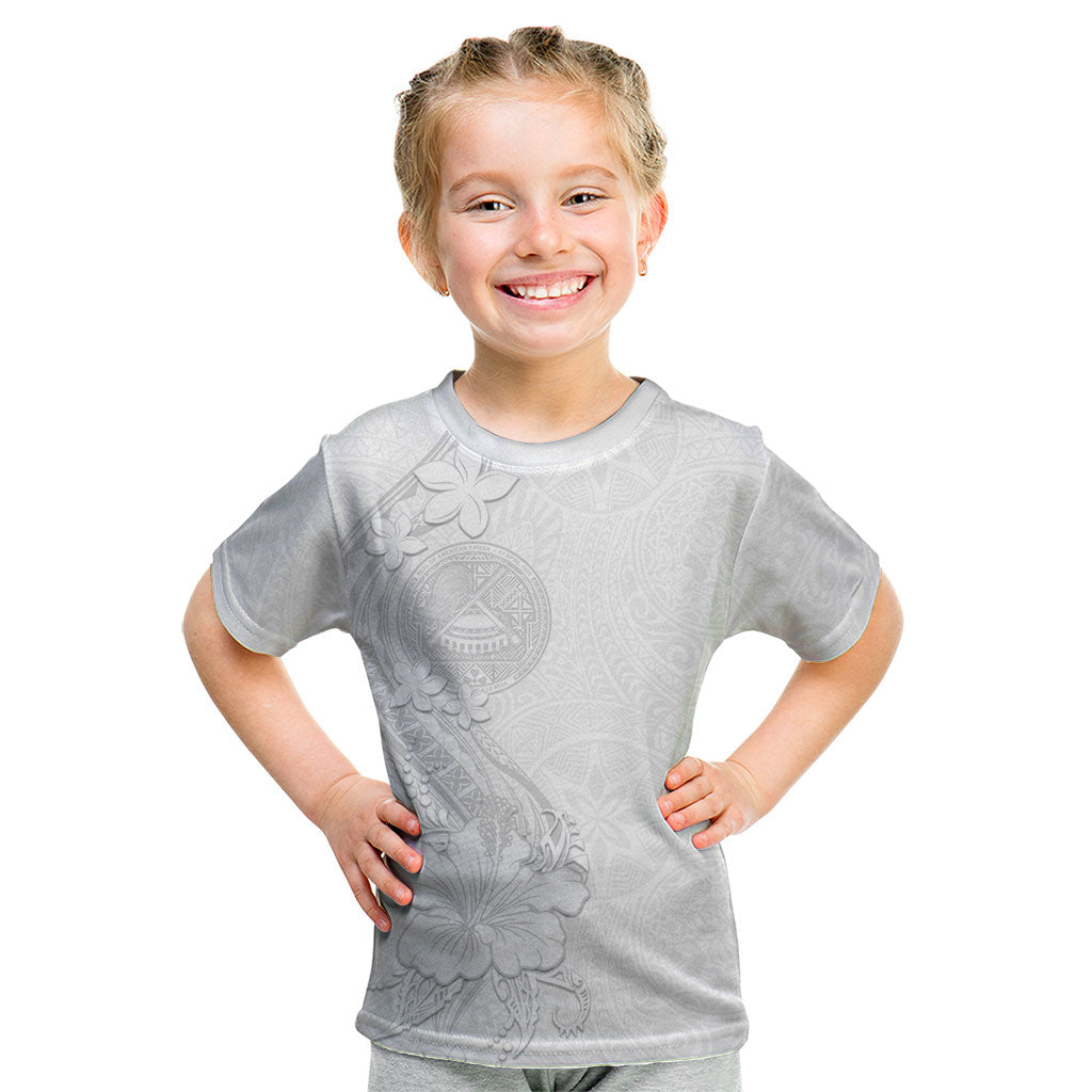 American Samoa White Sunday Kid T Shirt Polynesian Pattern With Tropical Flowers LT05 White - Polynesian Pride