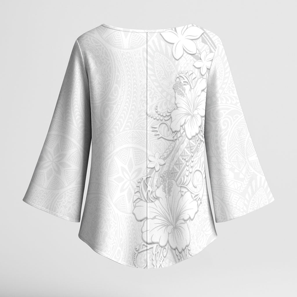 American Samoa White Sunday Kimono Sleeve Blouse Polynesian Pattern With Tropical Flowers LT05 - Polynesian Pride