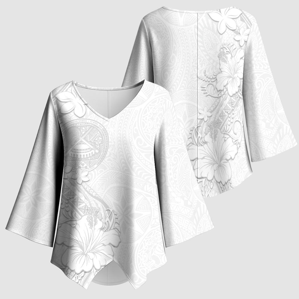 American Samoa White Sunday Kimono Sleeve Blouse Polynesian Pattern With Tropical Flowers LT05 - Polynesian Pride