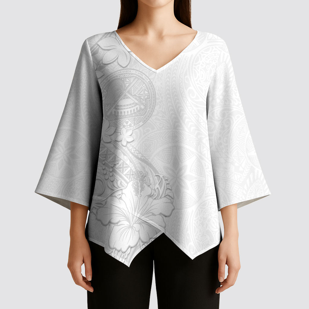 American Samoa White Sunday Kimono Sleeve Blouse Polynesian Pattern With Tropical Flowers LT05 - Polynesian Pride