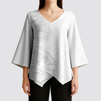 American Samoa White Sunday Kimono Sleeve Blouse Polynesian Pattern With Tropical Flowers LT05 - Polynesian Pride