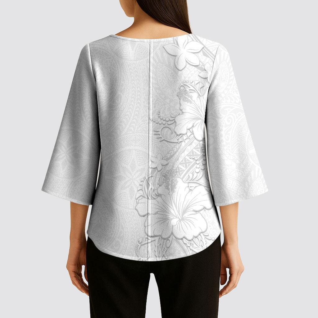 American Samoa White Sunday Kimono Sleeve Blouse Polynesian Pattern With Tropical Flowers LT05 - Polynesian Pride