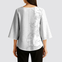 American Samoa White Sunday Kimono Sleeve Blouse Polynesian Pattern With Tropical Flowers LT05 - Polynesian Pride