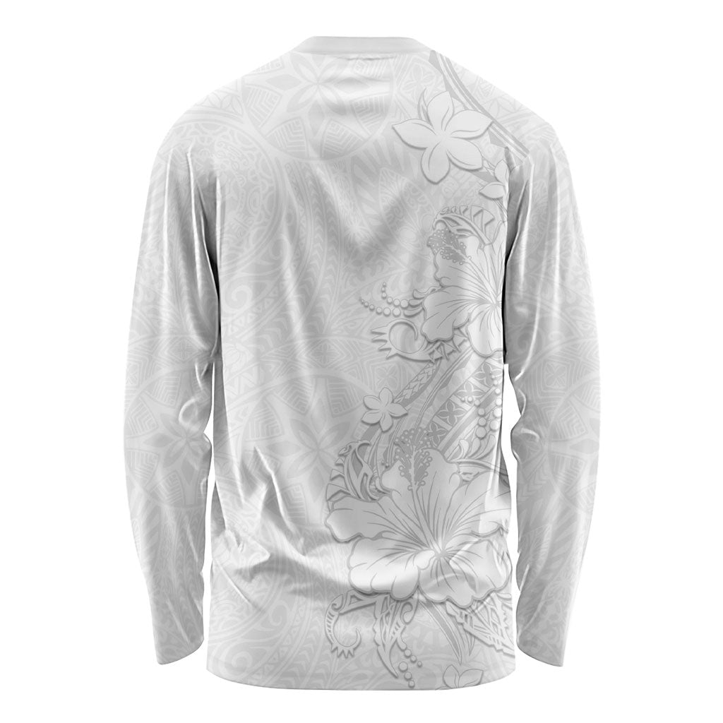 American Samoa White Sunday Long Sleeve Shirt Polynesian Pattern With Tropical Flowers LT05 - Polynesian Pride