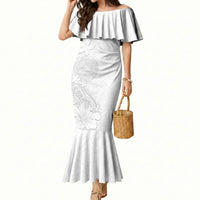 American Samoa White Sunday Mermaid Dress Polynesian Pattern With Tropical Flowers LT05 Women White - Polynesian Pride