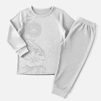 American Samoa White Sunday Christmas Pajama Set Polynesian Pattern With Tropical Flowers