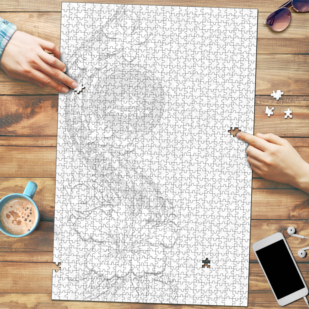 American Samoa White Sunday Puzzle Polynesian Pattern With Tropical Flowers LT05 White - Polynesian Pride