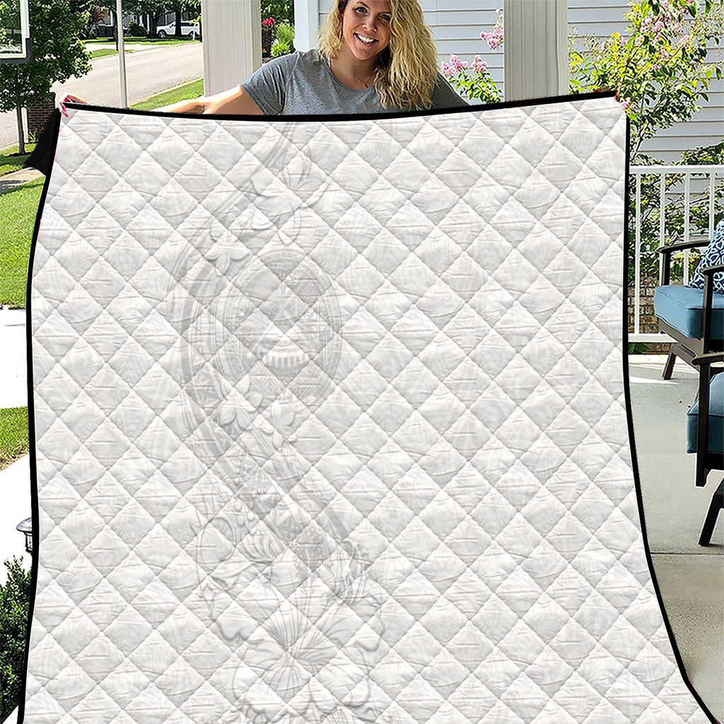 American Samoa White Sunday Quilt Polynesian Pattern With Tropical Flowers LT05 White - Polynesian Pride