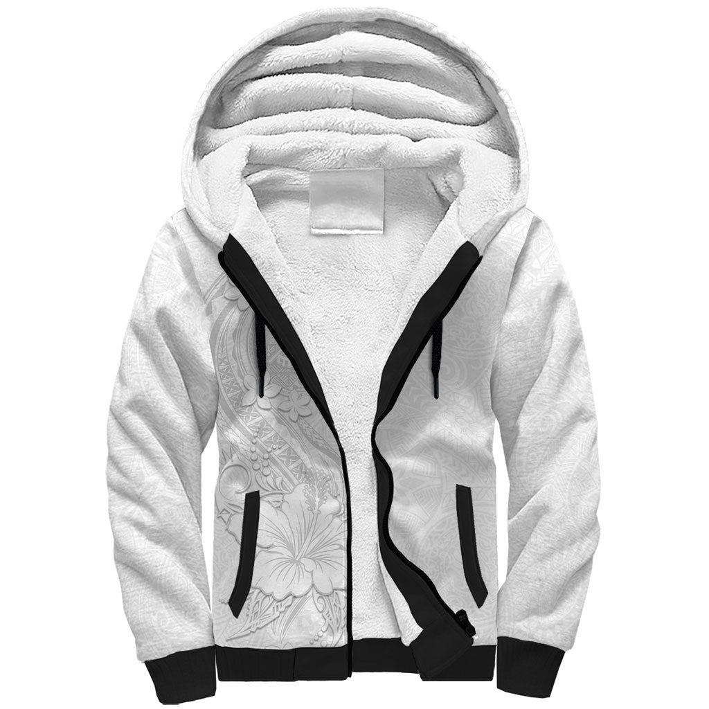 American Samoa White Sunday Sherpa Hoodie Polynesian Pattern With Tropical Flowers LT05 Unisex White - Polynesian Pride