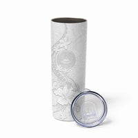 American Samoa White Sunday Skinny Tumbler Polynesian Pattern With Tropical Flowers LT05 - Polynesian Pride