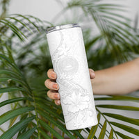 American Samoa White Sunday Skinny Tumbler Polynesian Pattern With Tropical Flowers LT05 - Polynesian Pride