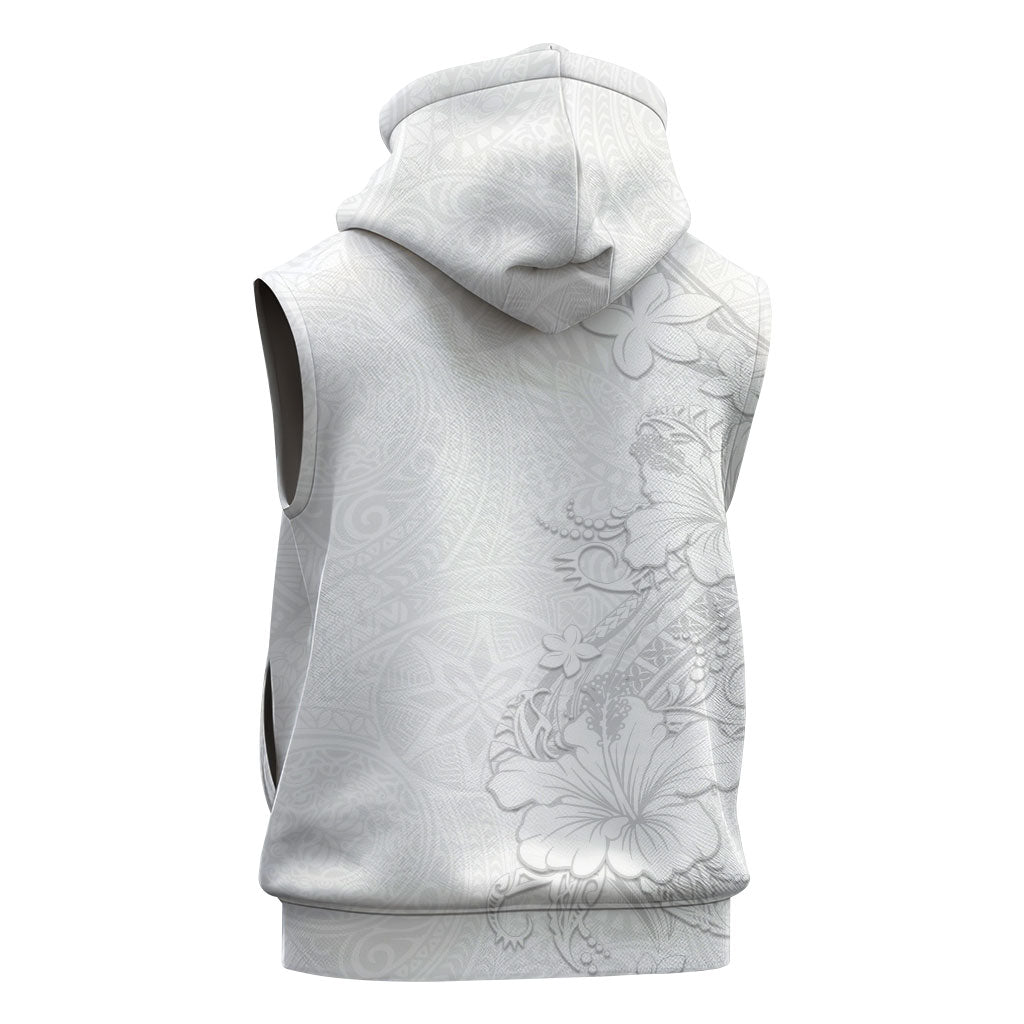 American Samoa White Sunday Sleeveless Hoodie Polynesian Pattern With Tropical Flowers LT05 - Polynesian Pride