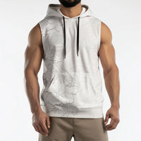 American Samoa White Sunday Sleeveless Hoodie Polynesian Pattern With Tropical Flowers LT05 - Polynesian Pride