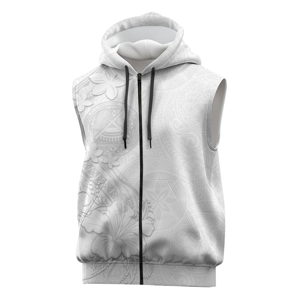 American Samoa White Sunday Sleeveless Zip Hoodie Polynesian Pattern With Tropical Flowers LT05 White - Polynesian Pride