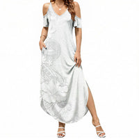 American Samoa White Sunday Summer Maxi Dress Polynesian Pattern With Tropical Flowers LT05 Women White - Polynesian Pride