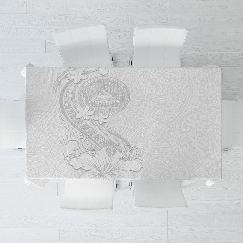 American Samoa White Sunday Tablecloth Polynesian Pattern With Tropical Flowers