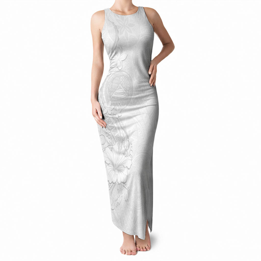 American Samoa White Sunday Tank Maxi Dress Polynesian Pattern With Tropical Flowers LT05 Women White - Polynesian Pride