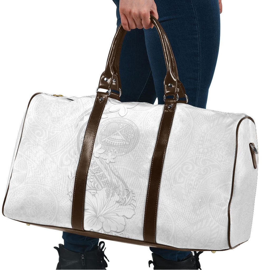 American Samoa White Sunday Travel Bag Polynesian Pattern With Tropical Flowers LT05 - Polynesian Pride