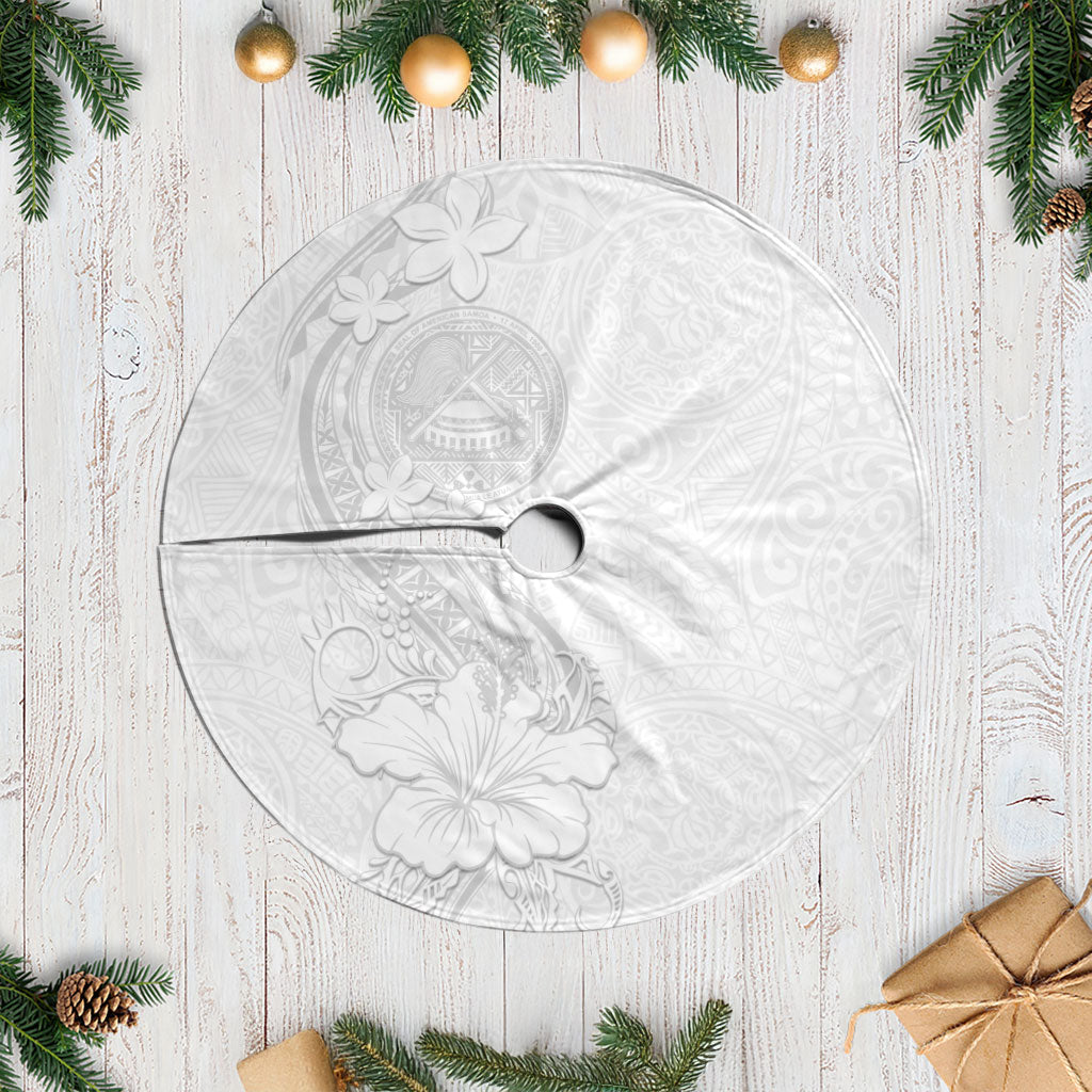 American Samoa White Sunday Tree Skirt Polynesian Pattern With Tropical Flowers