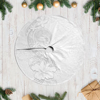 American Samoa White Sunday Tree Skirt Polynesian Pattern With Tropical Flowers