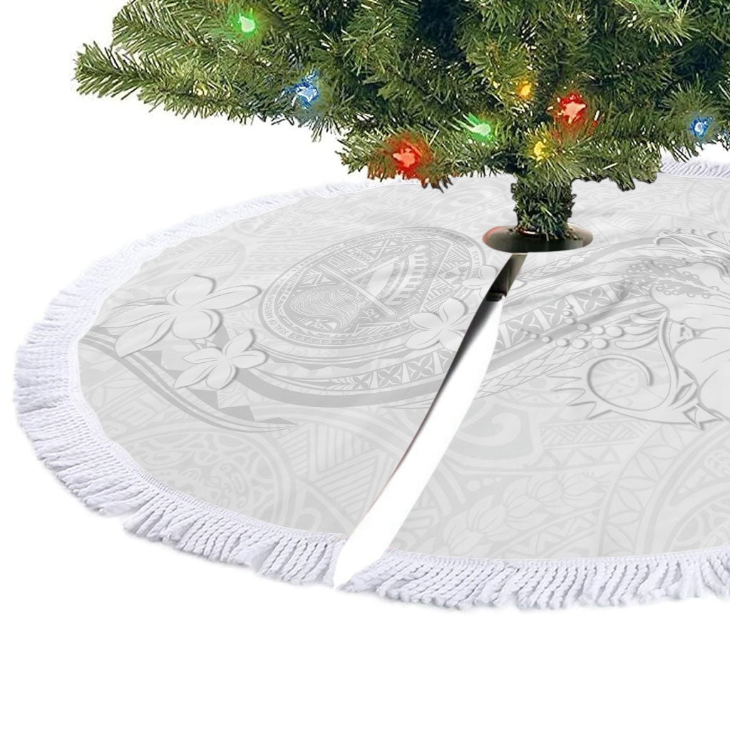 American Samoa White Sunday Tree Skirt Polynesian Pattern With Tropical Flowers