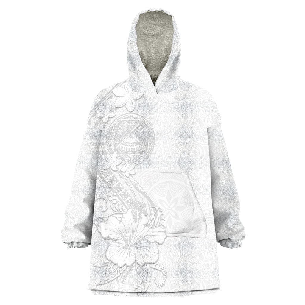 American Samoa White Sunday Wearable Blanket Hoodie Polynesian Pattern With Tropical Flowers LT05 One Size White - Polynesian Pride