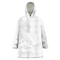 American Samoa White Sunday Wearable Blanket Hoodie Polynesian Pattern With Tropical Flowers LT05 One Size White - Polynesian Pride